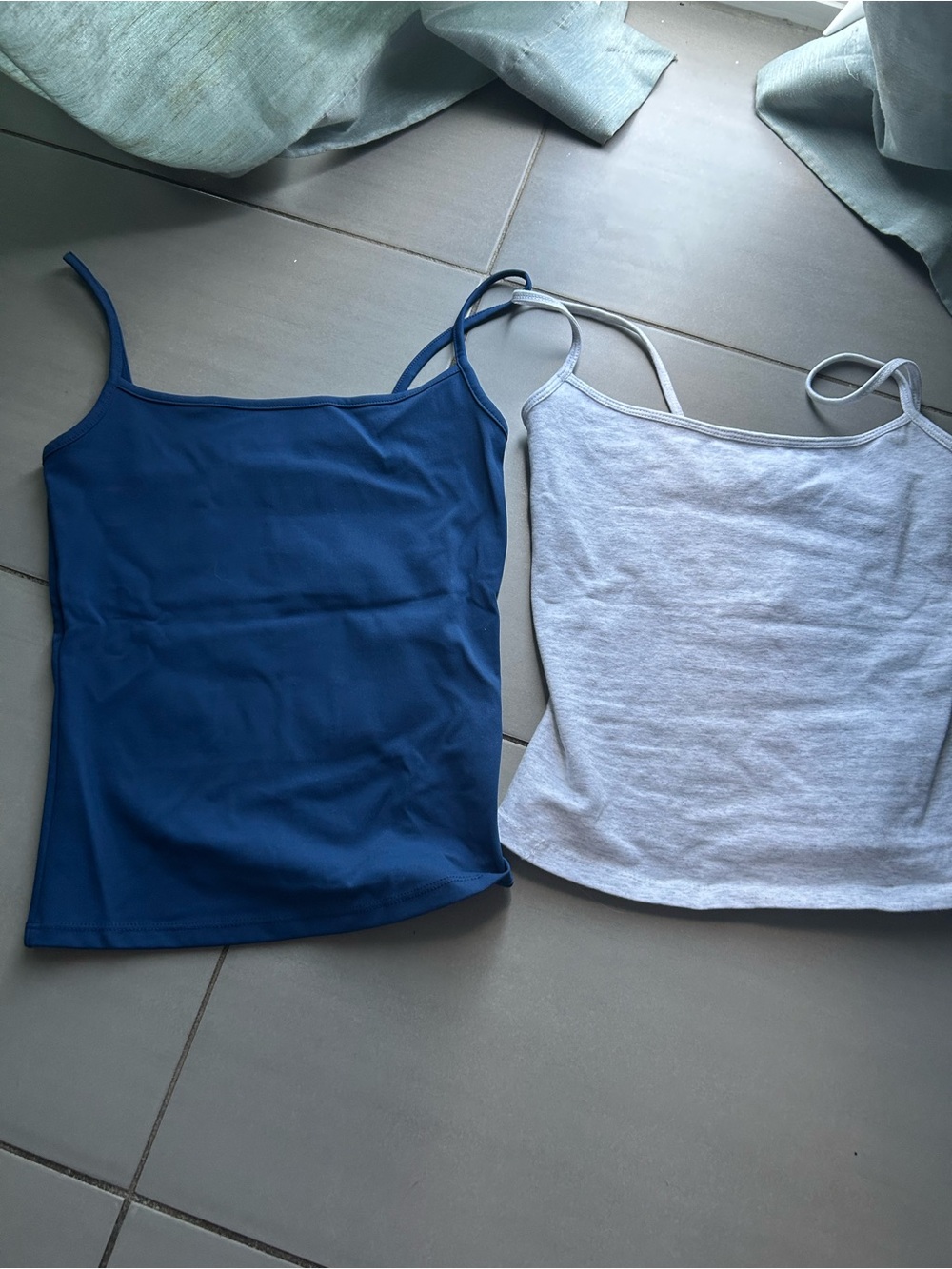 Garage Clothing Women’s Slim Spaghetti Strap Tank Tops - Blue and Light Gray